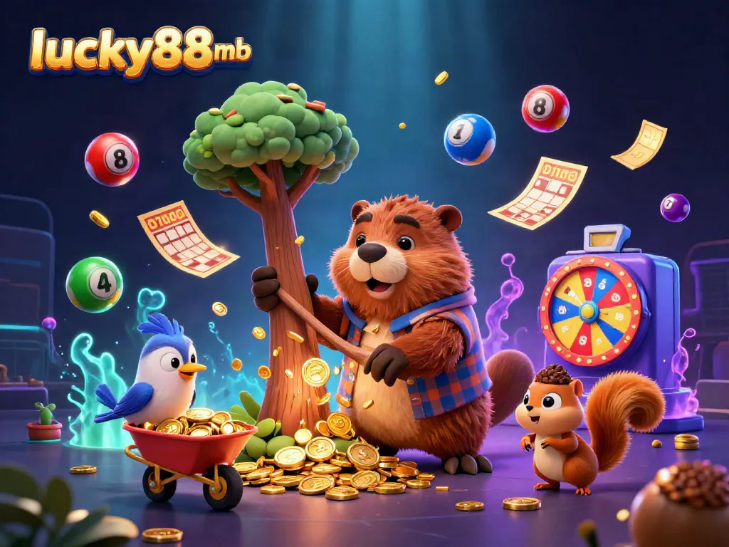Experience the excitement of gambling with lucky88mb, where cartoon characters stack coins and enjoy golden treasures.