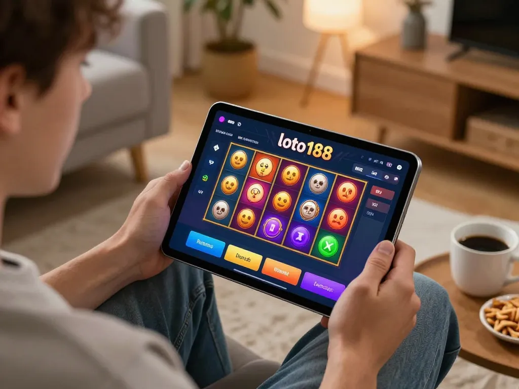 Engaging with loto188 on a tablet in a cozy living room setting while enjoying online betting.