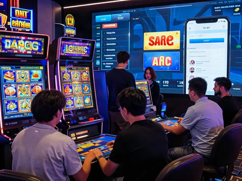 Players enjoying diverse games on DA88's vibrant online platform, showcasing a lively gambling environment.