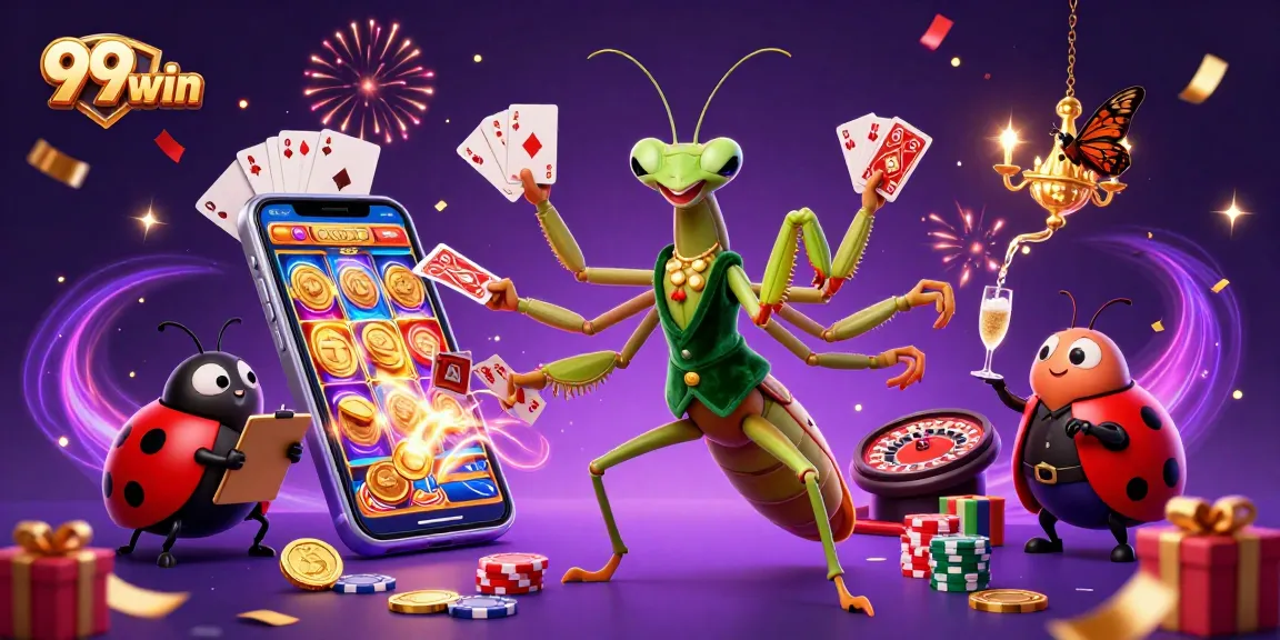 Experience the thrilling action of 99win with vibrant casino elements and animated characters!