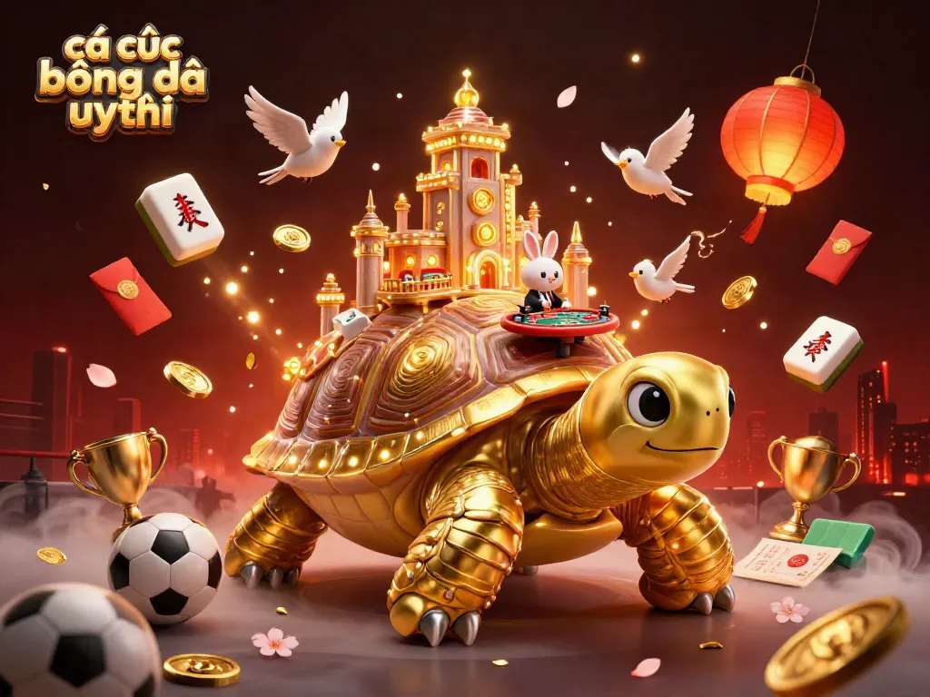 Cá cược bóng đá uy tín với hình ảnh 3D sống động của rùa vàng và đại lý thỏ tại bàn cược.