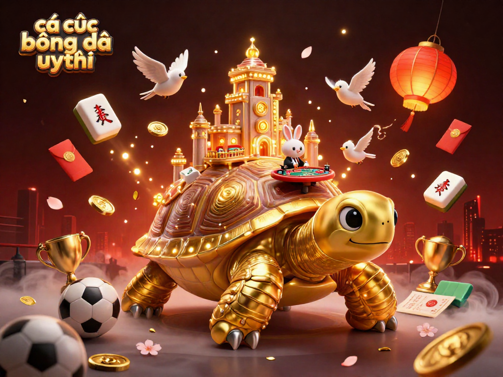 Cá cược bóng đá uy tín với hình ảnh 3D sống động của rùa vàng và đại lý thỏ tại bàn cược.