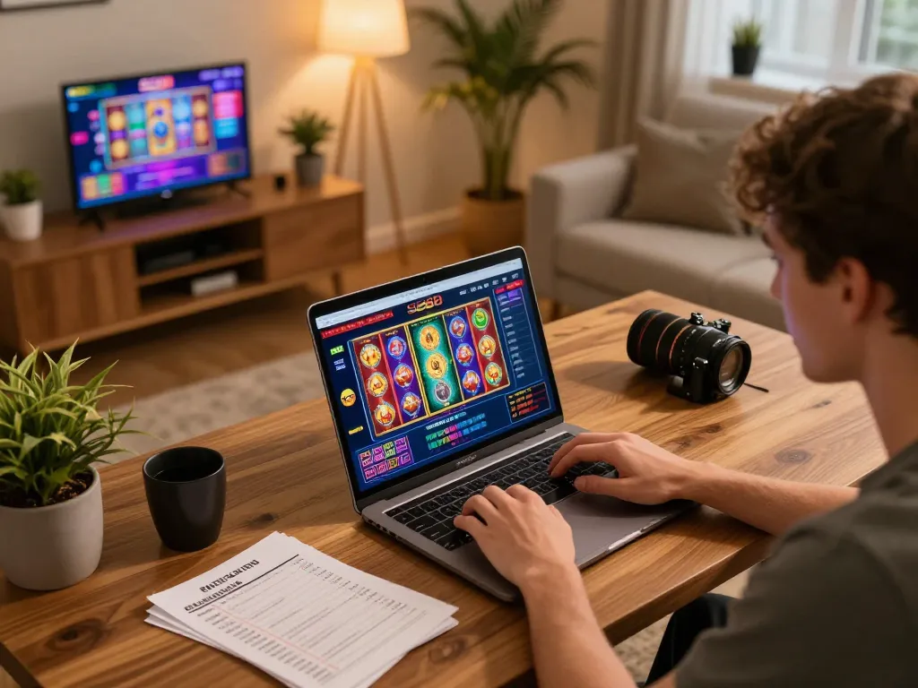 Player engaging on SC88 online casino interface, illustrating responsible gaming atmosphere at home