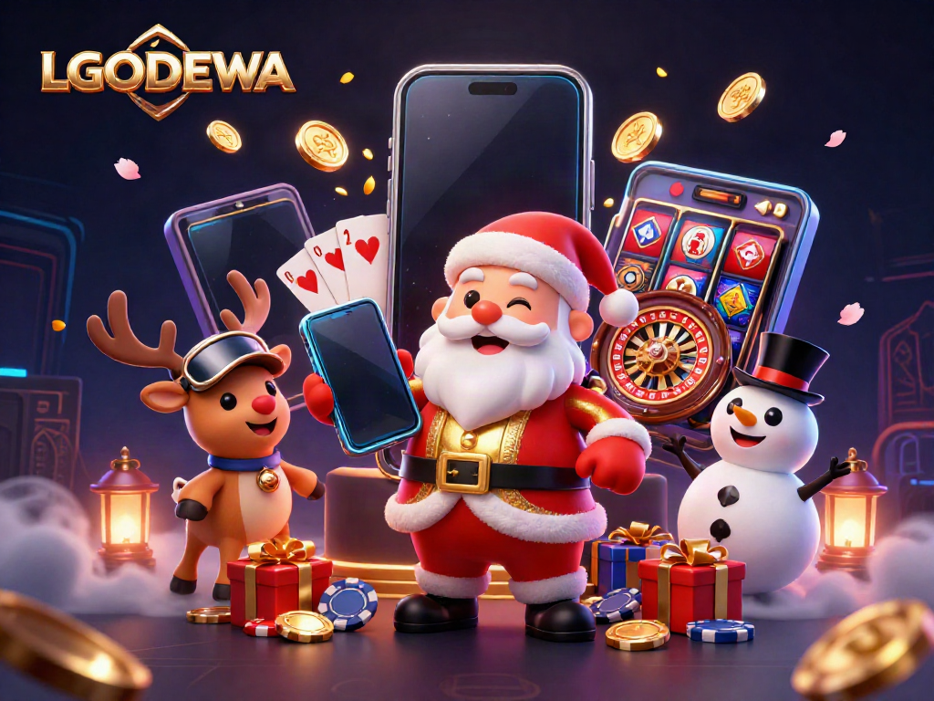 Engage in thrilling gameplay with LGODEWA as Santa and friends celebrate winning slots and casino fun.