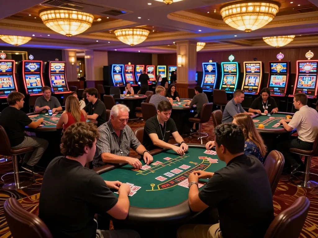 Players enjoying a thrilling game at the b52 club's vibrant casino tables.