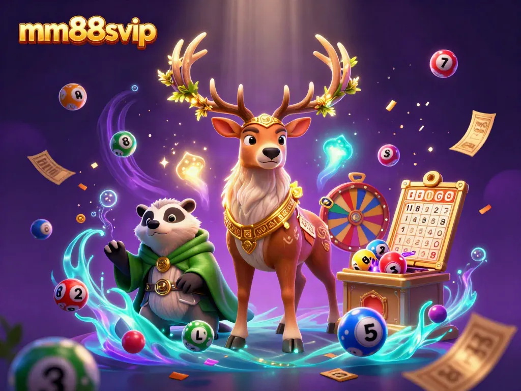 Experience the vibrant energy of mm88svip with a magical druid and a wise badger in a dynamic gambling scene.