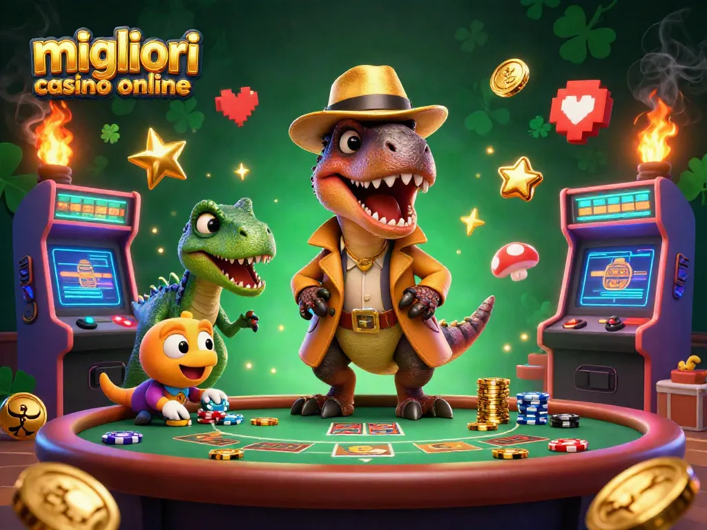 I migliori casino online presentano un velociraptor al tavolo da blackjack contro un pit boss stegosaurus.