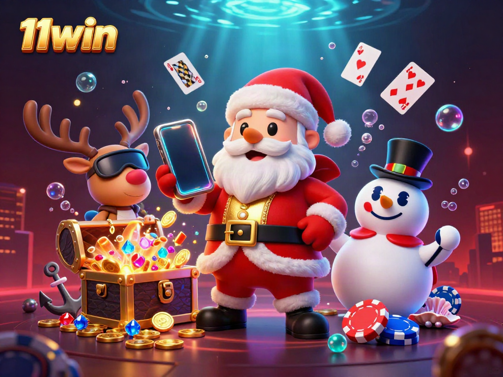 Experience thrilling jackpots at 11win with Santa and friends in a dazzling casino scene.