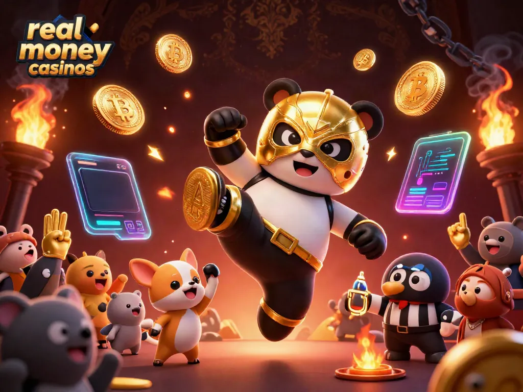 Experience real money casinos with dynamic panda action in a vibrant casino scene.