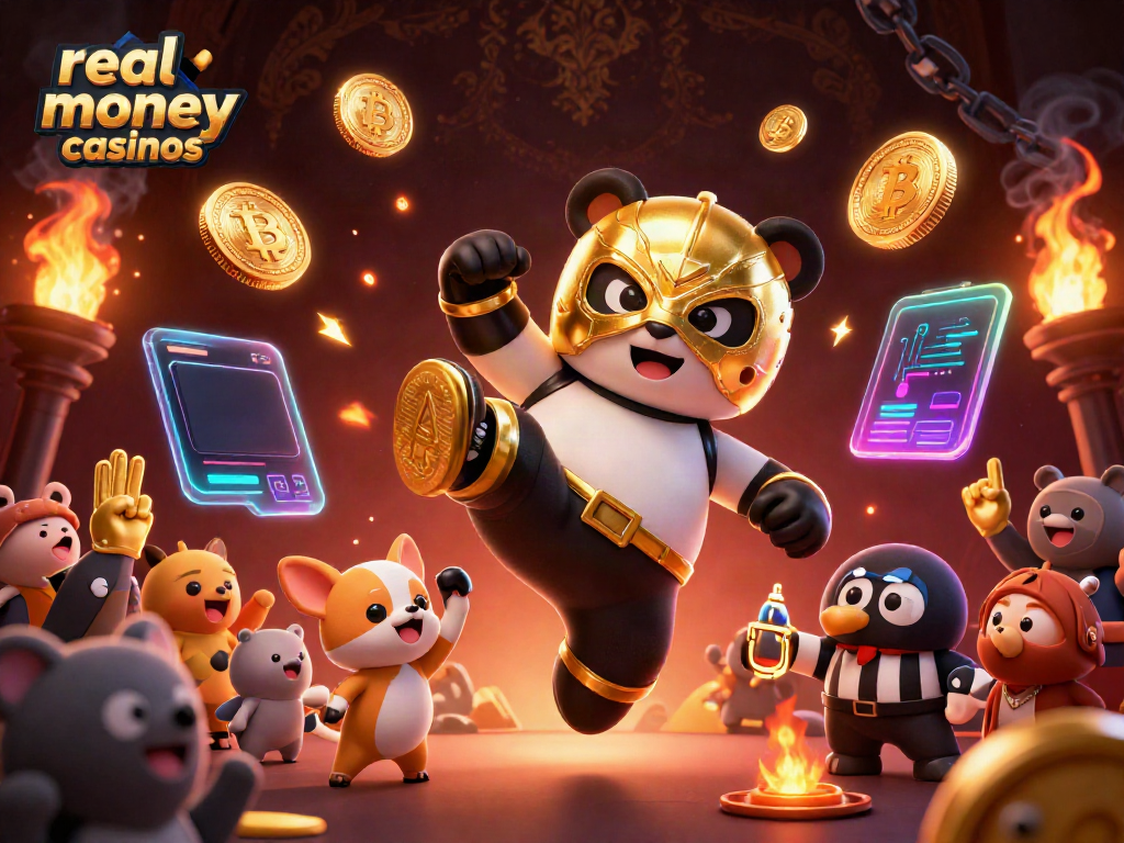 Experience real money casinos with dynamic panda action in a vibrant casino scene.