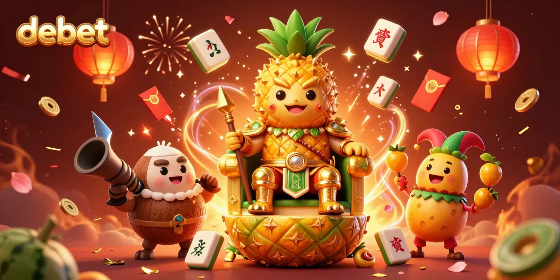 Experience thrilling debet action with our 3D casino scene featuring a pineapple king and festive elements.