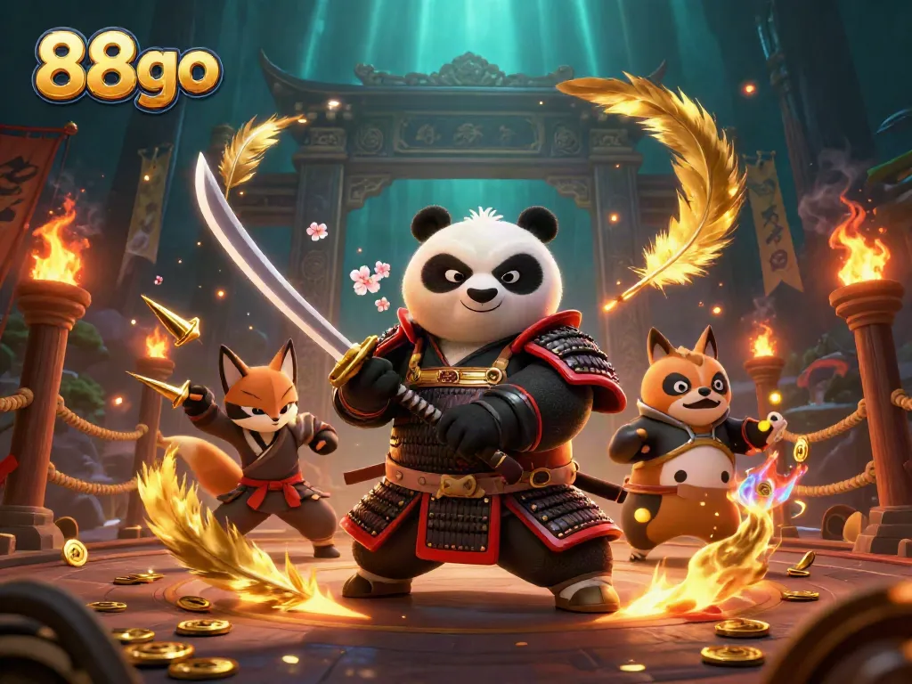 Engage in thrilling gameplay with the 88go casino scene featuring dynamic characters, rich details, and golden elements.