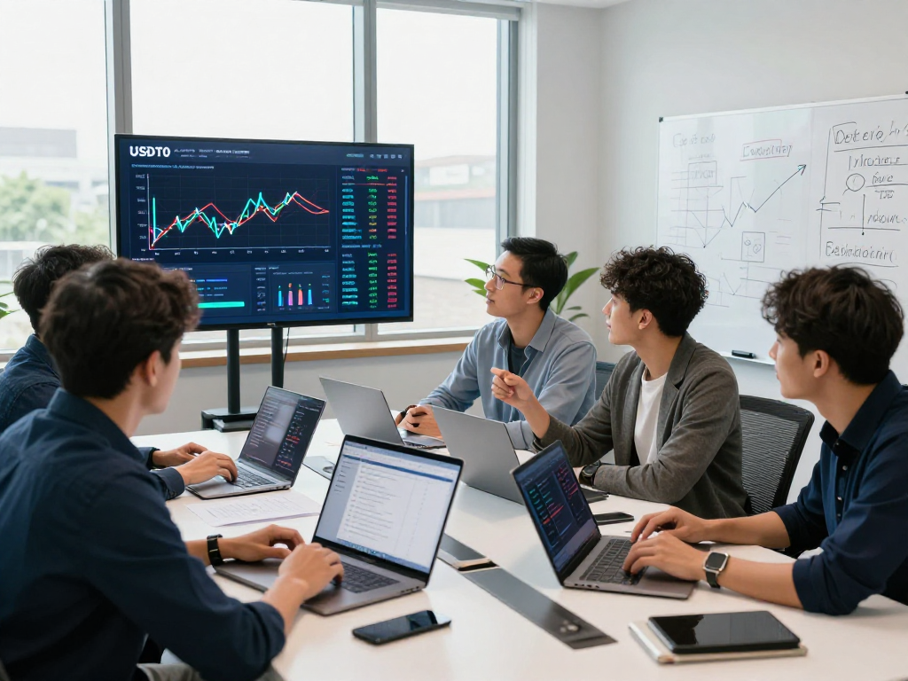 USDT0 cross-chain finance meeting with diverse team analyzing blockchain strategies.