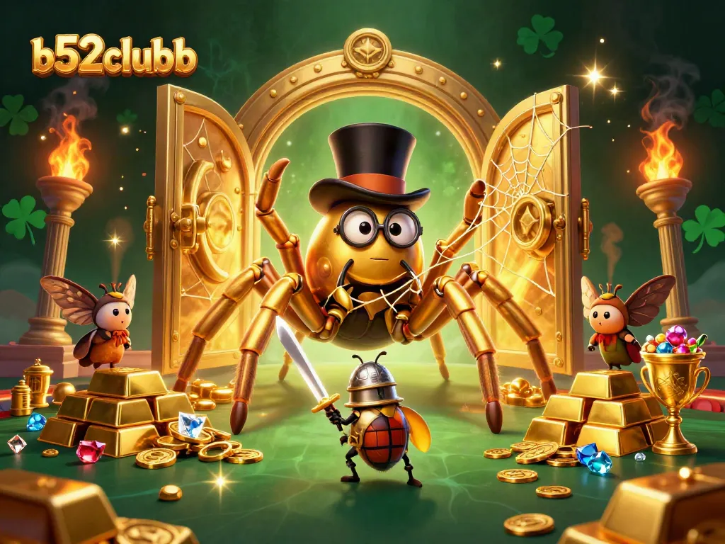 Engage in thrilling gameplay at b52clubb with a captivating scene featuring a golden tarantula and treasures.