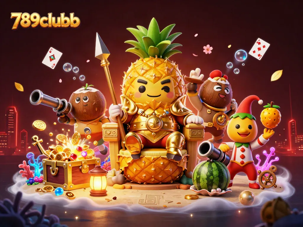 Experience thrilling action with 789clubb as the golden pineapple king reigns over a vibrant beach casino.