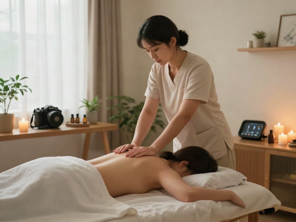 Experience a rejuvenating 양천구출장마사지 in a calming home environment, showcasing a relaxing session.