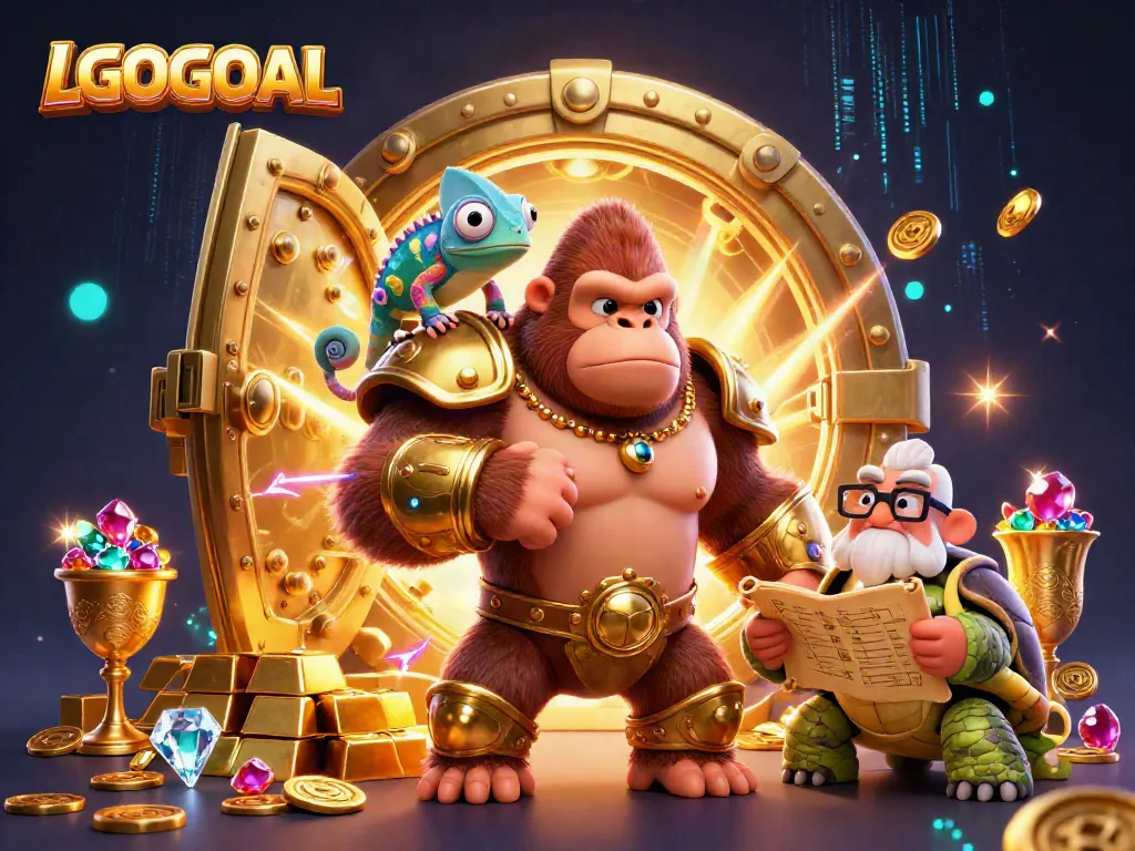 Experience thrilling gaming with LGOGOAL, featuring dynamic characters and vibrant casino elements.