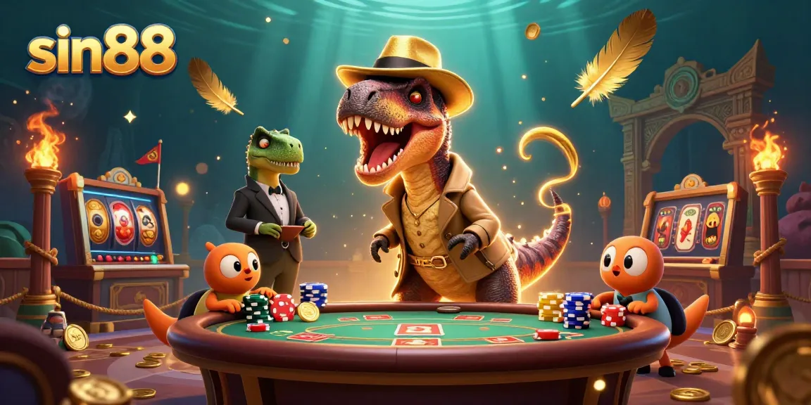 Experience the excitement of sin88 as the velociraptor card counter tries to hide at a blackjack table.