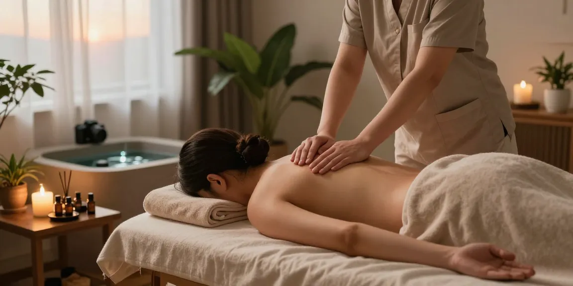 Experience a tranquil 양천구출장마사지 as a therapist provides soothing relief in a calming home environment.