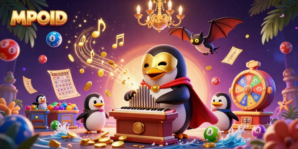 Experience MPOID fun with a phantom opera penguin and vibrant lottery elements in action!