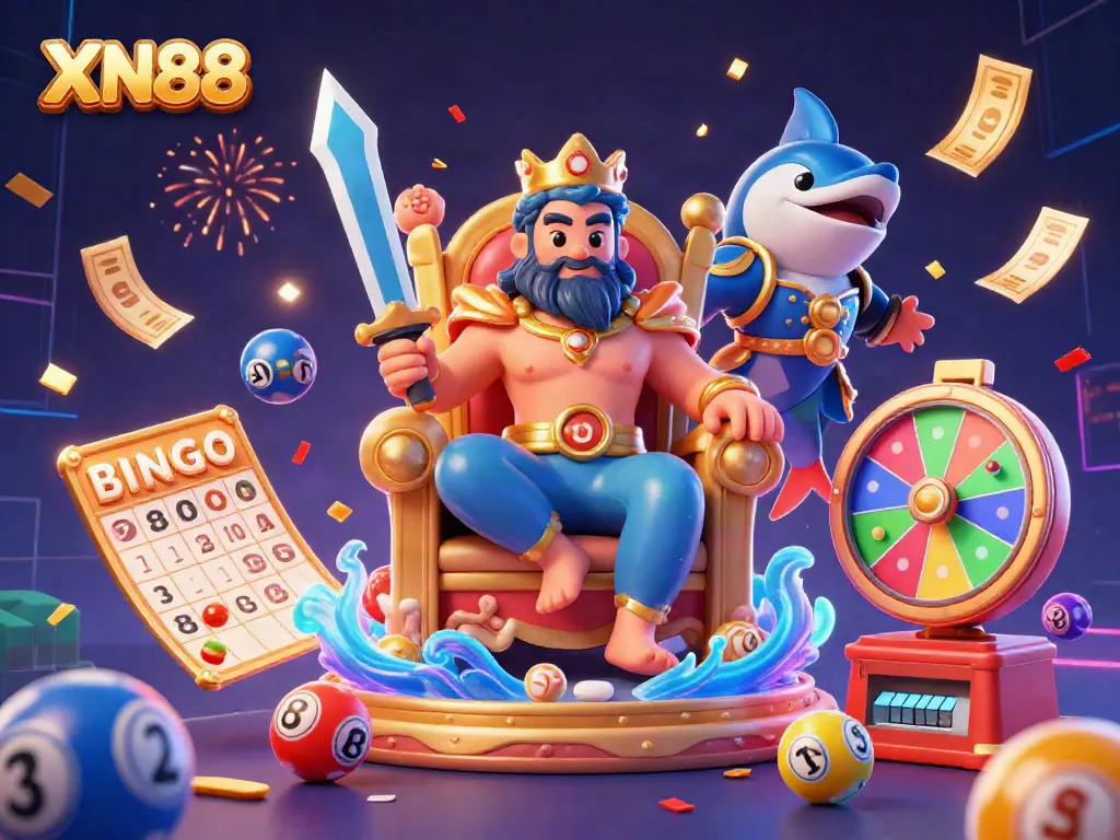 Engaging XN88 scene highlights Neptune with vibrant lottery elements, showcasing dynamic gambling fun.