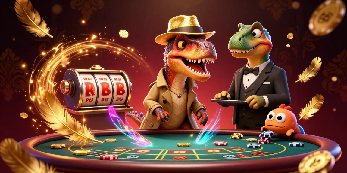 Crownwoods velociraptor card counter at a blackjack table amidst dynamic casino action.
