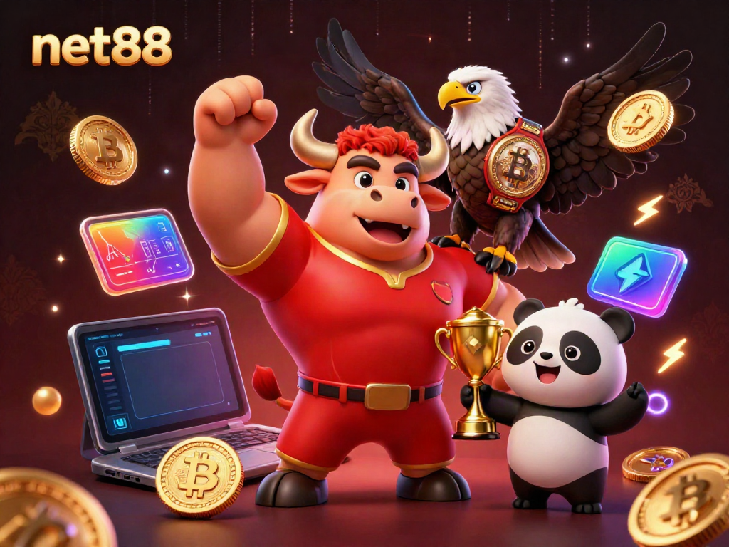 Experience the thrill of net88 with a dynamic casino illustration showcasing unique characters and vibrant gaming elements.