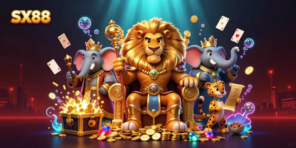 Experience thrilling entertainment at SX88 with exciting characters and vibrant casino elements.