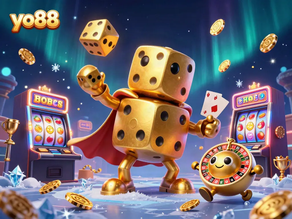 Experience yo88 and win with exciting slots and games from this colorful casino illustration.