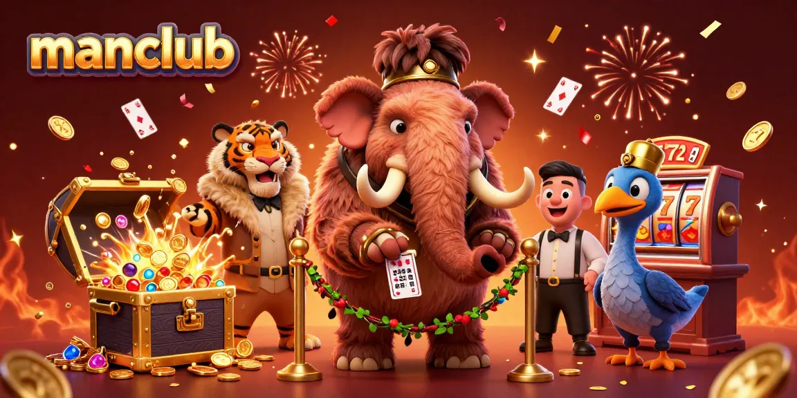 Experience thrilling gaming at manclub with a woolly mammoth checking IDs, alongside a saber-tooth tiger VIP.