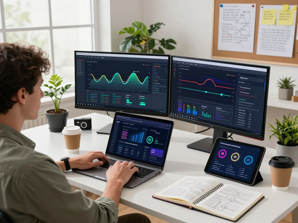 Developer optimizing the acrossprotocol interface in a modern tech workspace, showcasing innovative cross-chain solutions and governance.