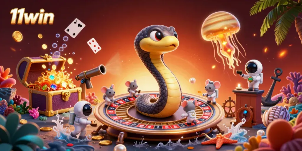 Experience thrilling bets at 11win with an exciting 3D cosmic casino scene showcasing engaging characters.