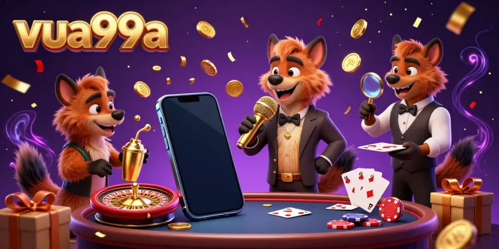 Experience the vibrant laughter at Vua99a's casino with hyenas in a lively scene full of entertainment.