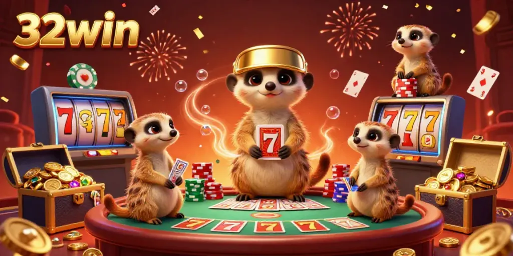 Experience the vibrant energy of 32win casino with animated meerkats and dynamic gaming elements.