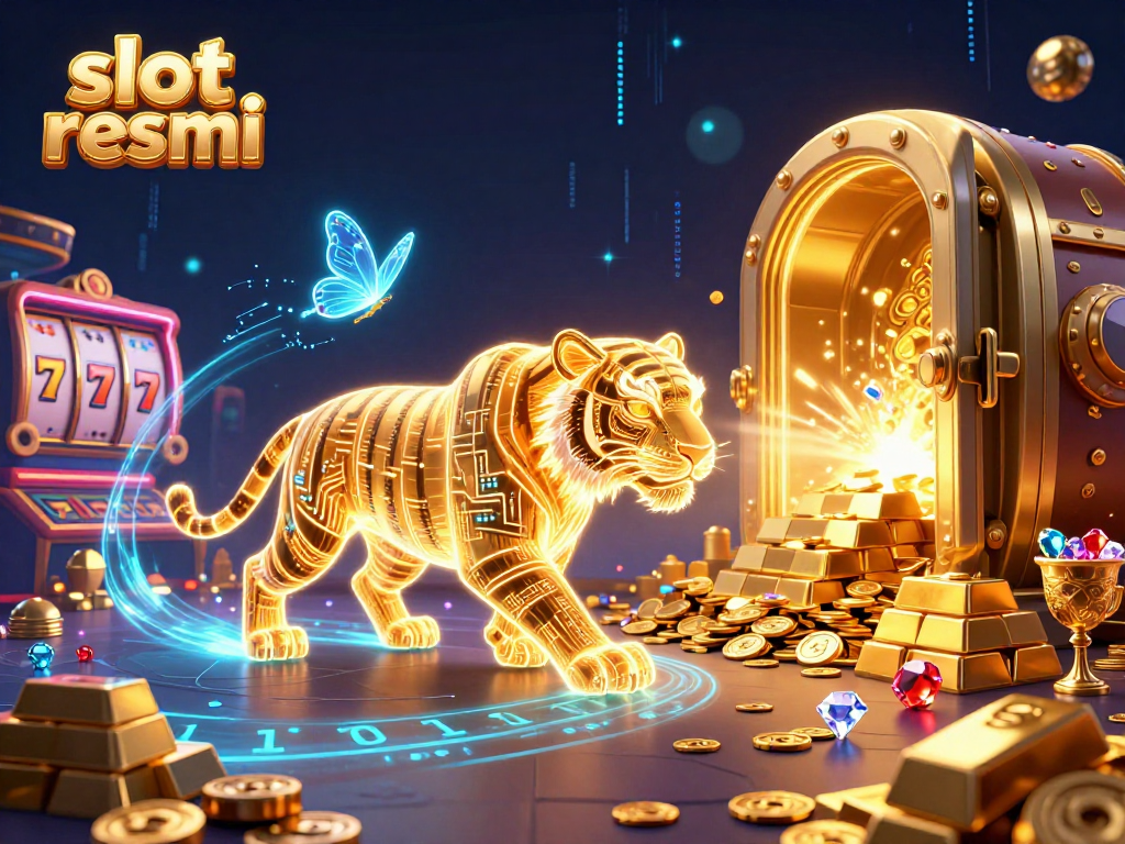 Play and win with slot resmi in a vibrant, detailed casino illustration filled with slot elements.