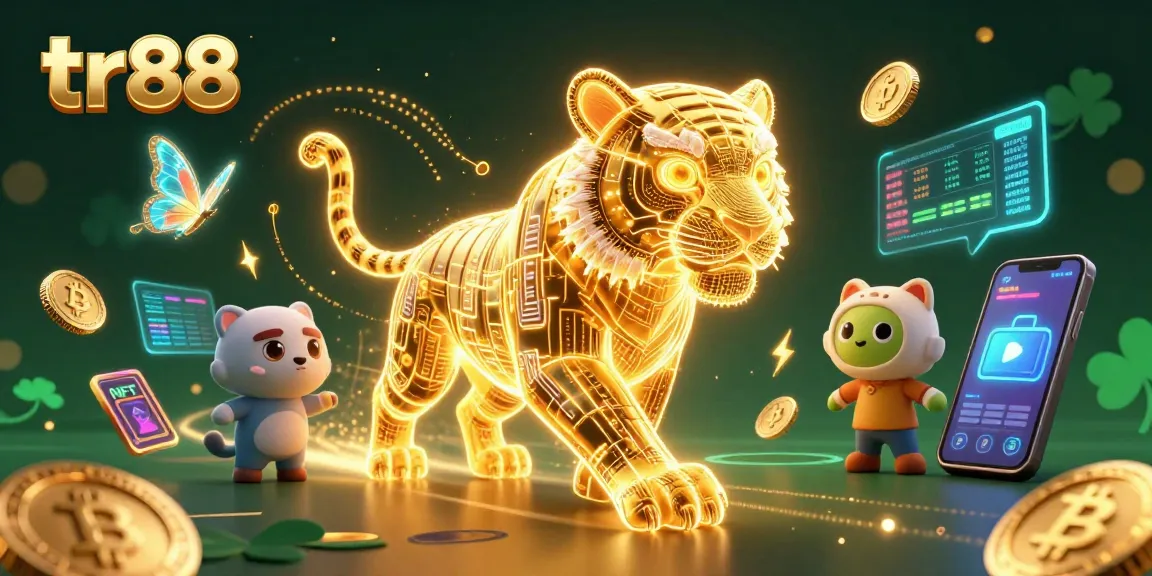 Experience thrilling wins at tr88 with a 3D golden tiger in a vibrant casino landscape.