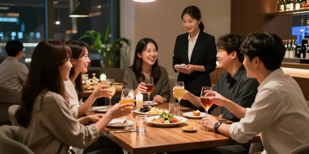 강남구구단에서 친구들과 즐거운 시간을 보내는 독립된 룸의 모습
