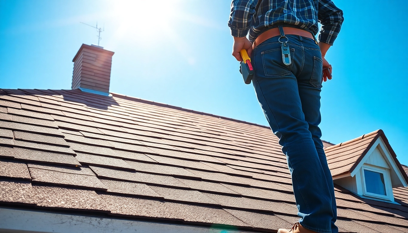 Roofing company expert installing shingles on a house, showcasing craftsmanship and quality service.