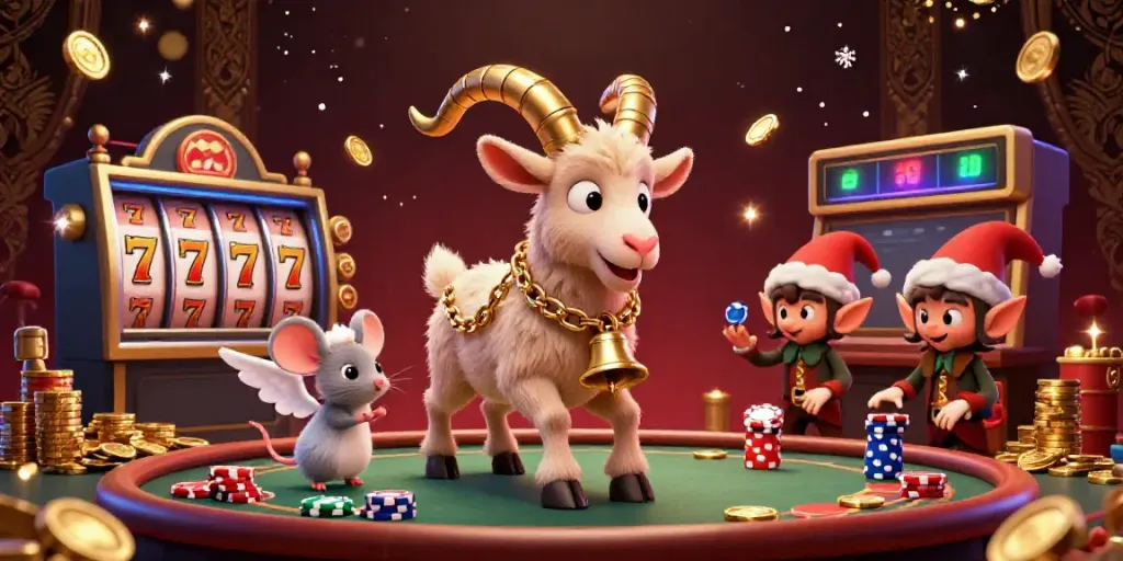 Experience thrilling australian online pokies in a dynamic casino scene with festive characters and sparkling riches.