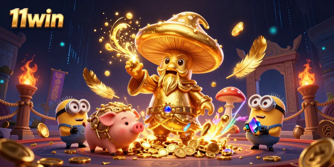 Engage in thrilling adventures at 11win with a golden mushroom wizard and golden treasures.