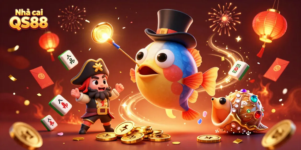 Engage with Nhà cái QS88 through an exhilarating underwater scene featuring unique characters attracting gold coins.