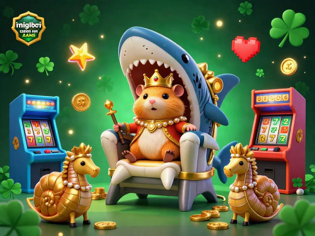 I migliori casino non AAMS: un affascinante re criceto d'oro sul suo trono di denti di megalodonte circondato da elementi di casinò colorati.
