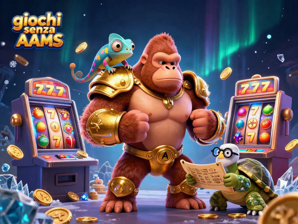 Gioca senza AAMS con emozionanti slot e un gorilla in armatura dorata che batte il petto.