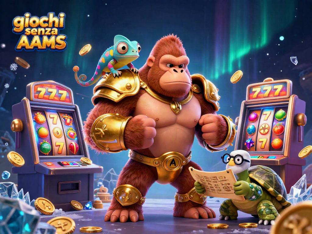 Gioca senza AAMS con emozionanti slot e un gorilla in armatura dorata che batte il petto.