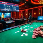 Experience the thrill of i9bet at a luxurious casino table with vibrant poker action.