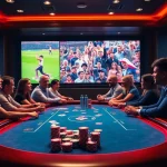 Engaging fans placing bets on Crickex with vibrant casino elements and a live cricket match backdrop.