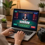 CM88 player engaging strategically with an online blackjack game interface, showcasing responsible gambling.