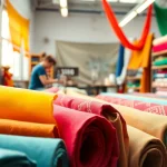 Gebruik goedkope canvas stoffen in een kleurrijke textielwerkplaats om creatieve projecten te realiseren.