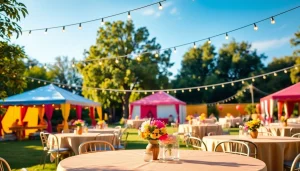 Outdoor Party Rentals beautifully set up with colorful decorations and a festive atmosphere.
