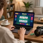 Playing a live dealer blackjack game on 98win's online platform from a cozy home setup